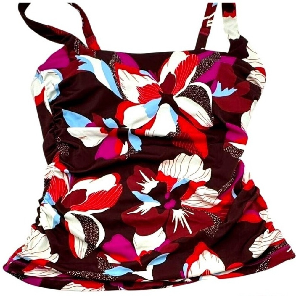 ATHLETA NEW Women's Hero Bloom Tankini Size 36B/C Top Brown Red Floral Boho Swim